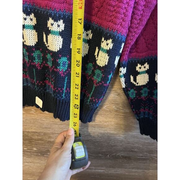 Vintage Cat Sweater Knit Sz L Pink Set Plaid Skirt Retro 70’s New - Picture 2 of 9